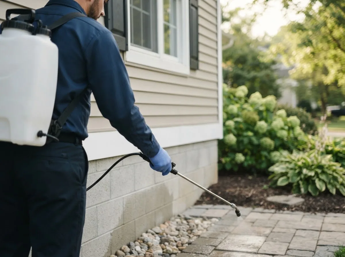 Pest control technician inspecting a home in Saint Anthony, IA